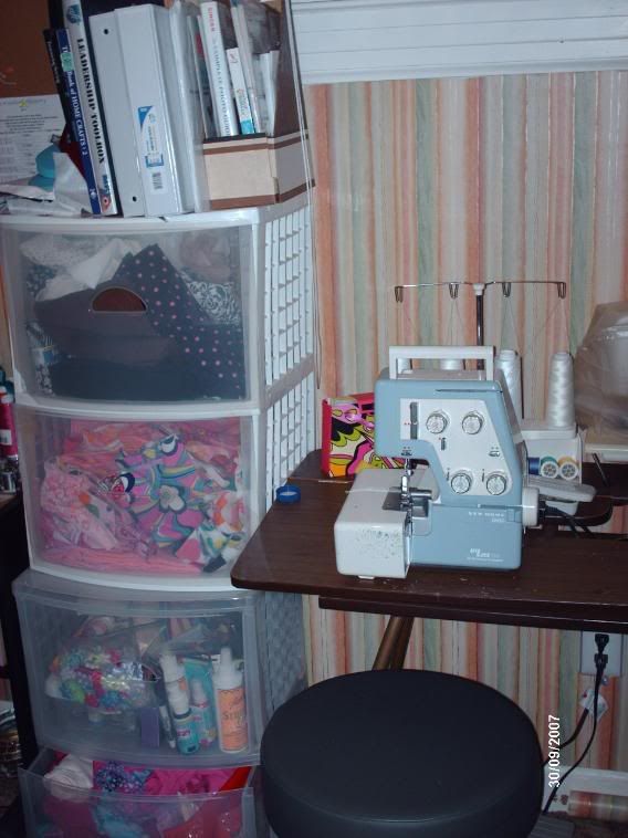 Old serger and fabric storage