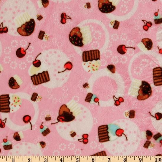 2yd x 60" Pink Cupcakes - MINKY fabric