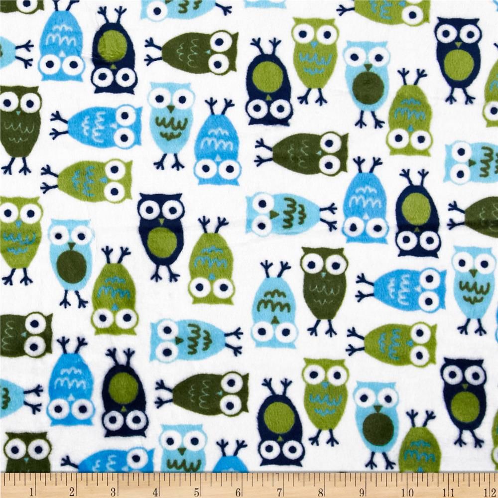 2.9yd x 60" Owls Blue & Green - MINKY fabric