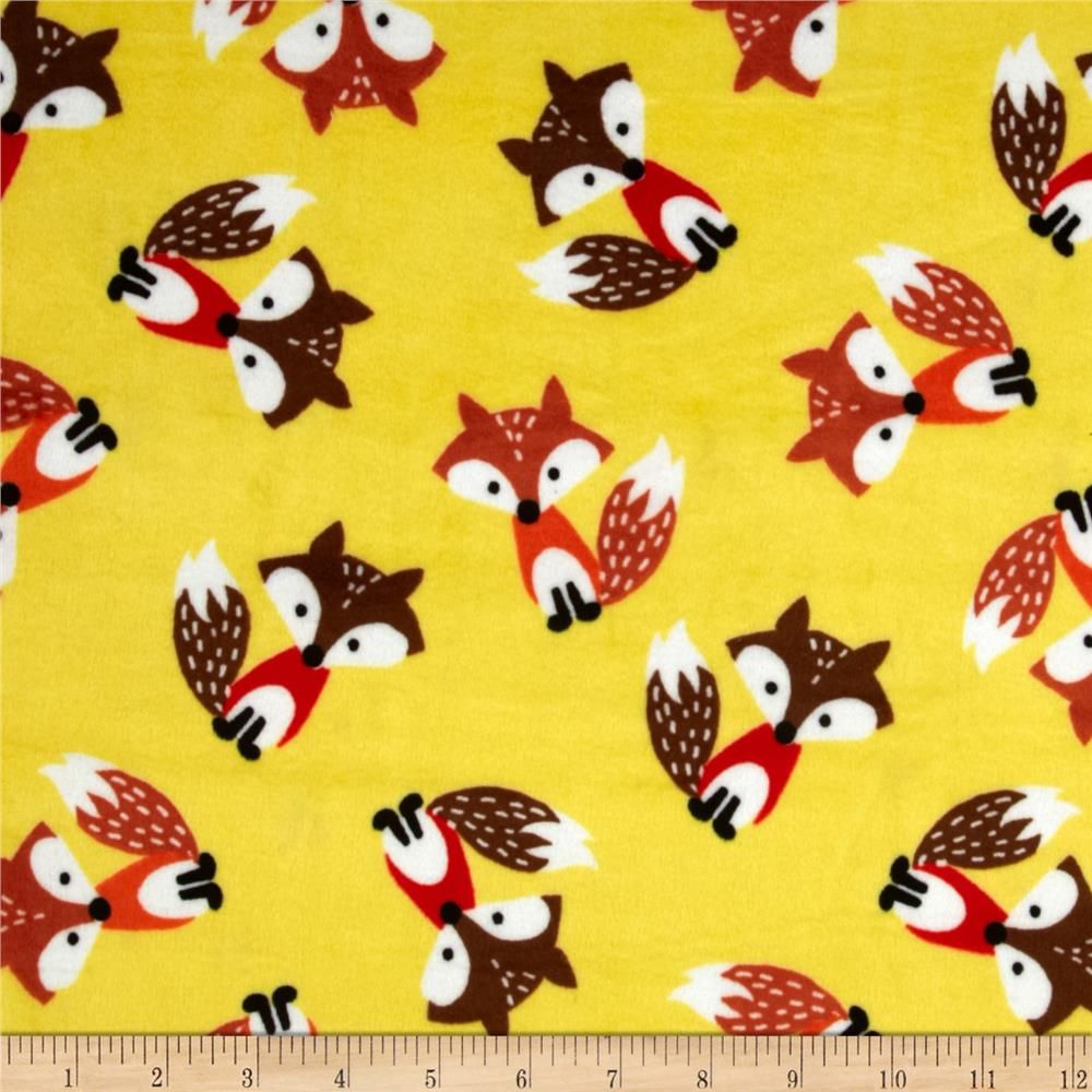 1.9yd x 60" Yellow Foxes - MINKY fabric