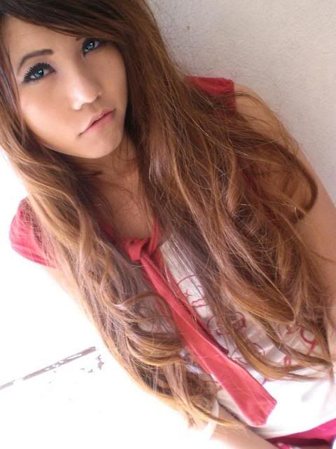 girls with light brown hair and blue. asian girls with light brown