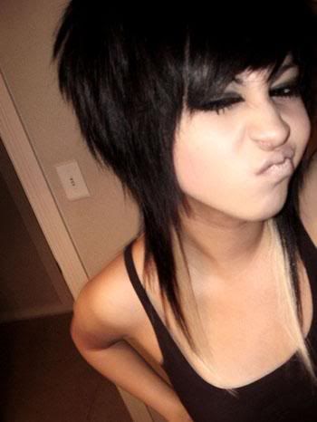 medium length scene hairstyles with bangs. with bangs looking like hot scene girl with medium length hairstyle.
