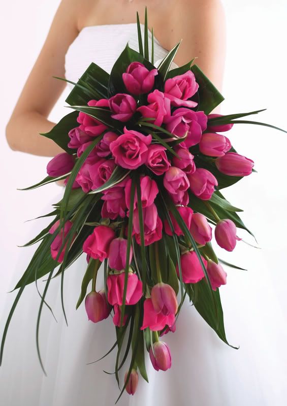 bouquets of tulips. the bridesmaids ouquets amp; my