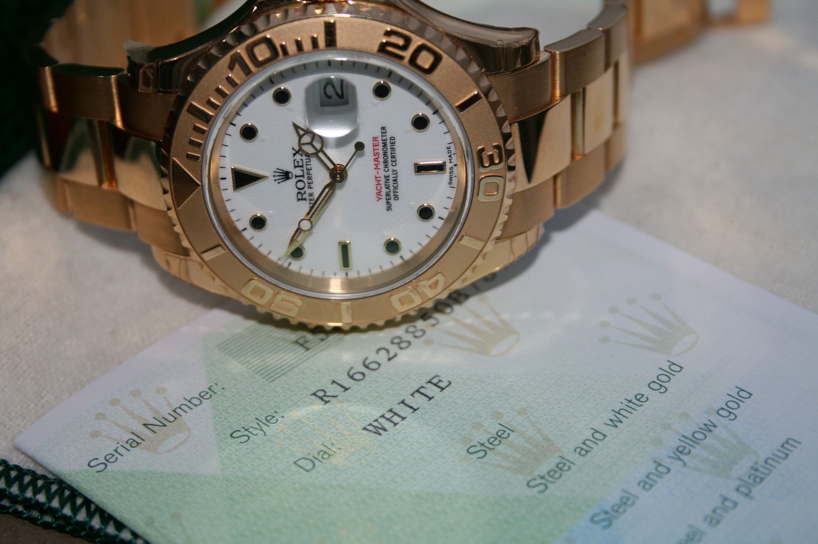FS: Rolex Yachtmaster 18K Solid Gold 16628 White Dial and Complete Stickers 
