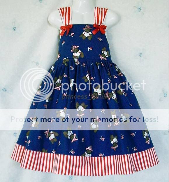 Patriotic July 4th Teddy Bear Blue Sun Dress Custom Sz  