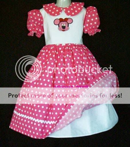 Disney Embroidered Pink Minnie Dots Dress Deluxe Custom  