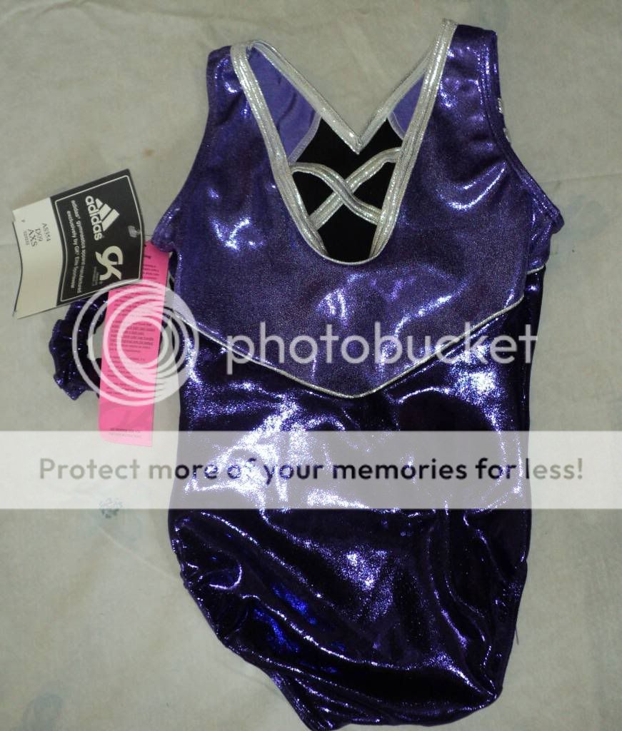 New GK Elite Adidas Purple Leotard w Free Scrunchie Sz Adult XS AXS 