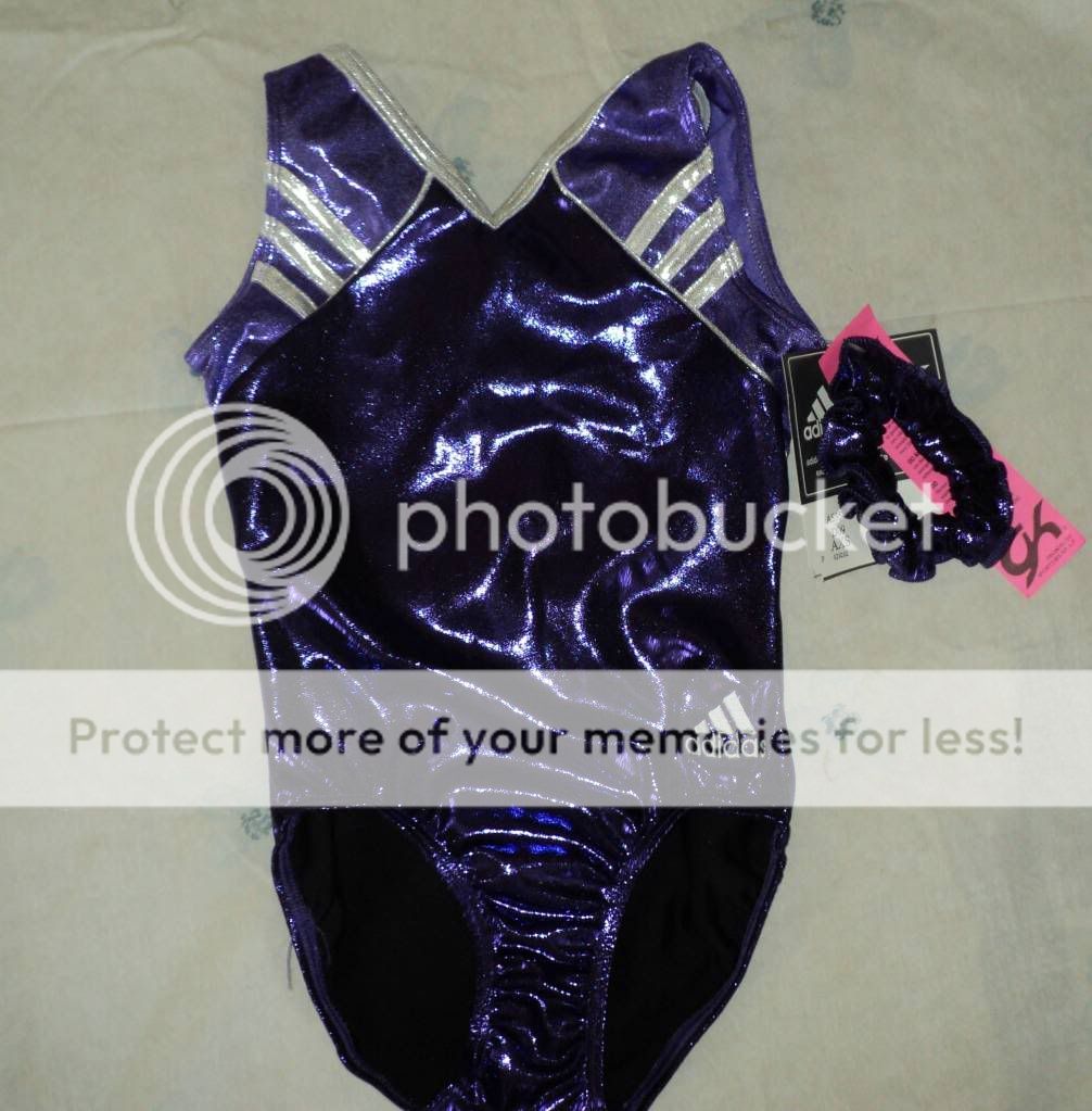 New GK Elite Adidas Purple Leotard w Free Scrunchie Sz Adult XS AXS 