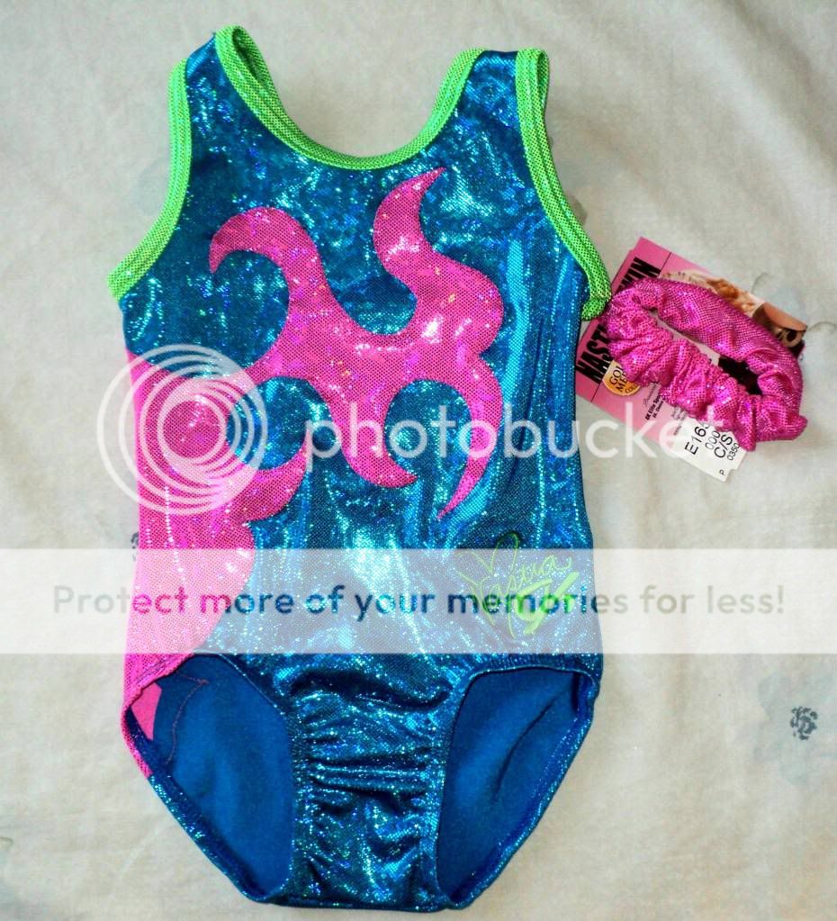 GK Elite Nastia Teal Pink Shatterglass Leo Adult L Al Free Scrunchie