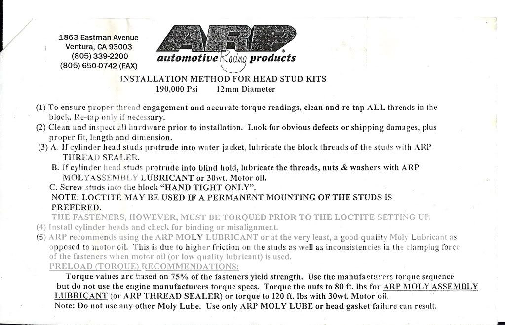 Torque Spec - ARP Head Studs for VR4 - Evolution 1-3, CC GSR Technical ...