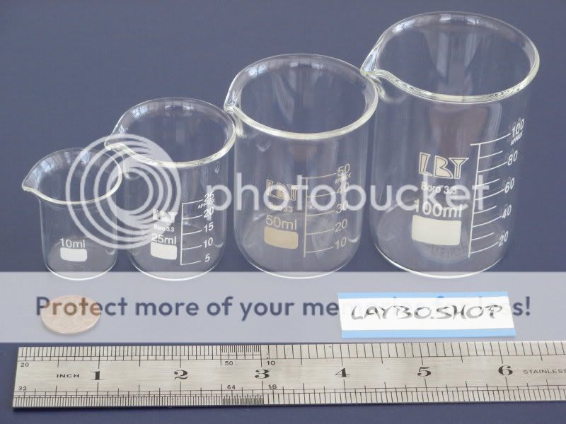 PYREX BEAKERS Lot 4 Laboratory Lab Glass 10 25 50 100   