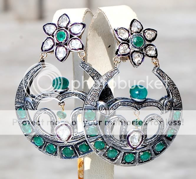 Exclusive 14kt AAA quality genuine Emerald Diamond Moghul earrings 