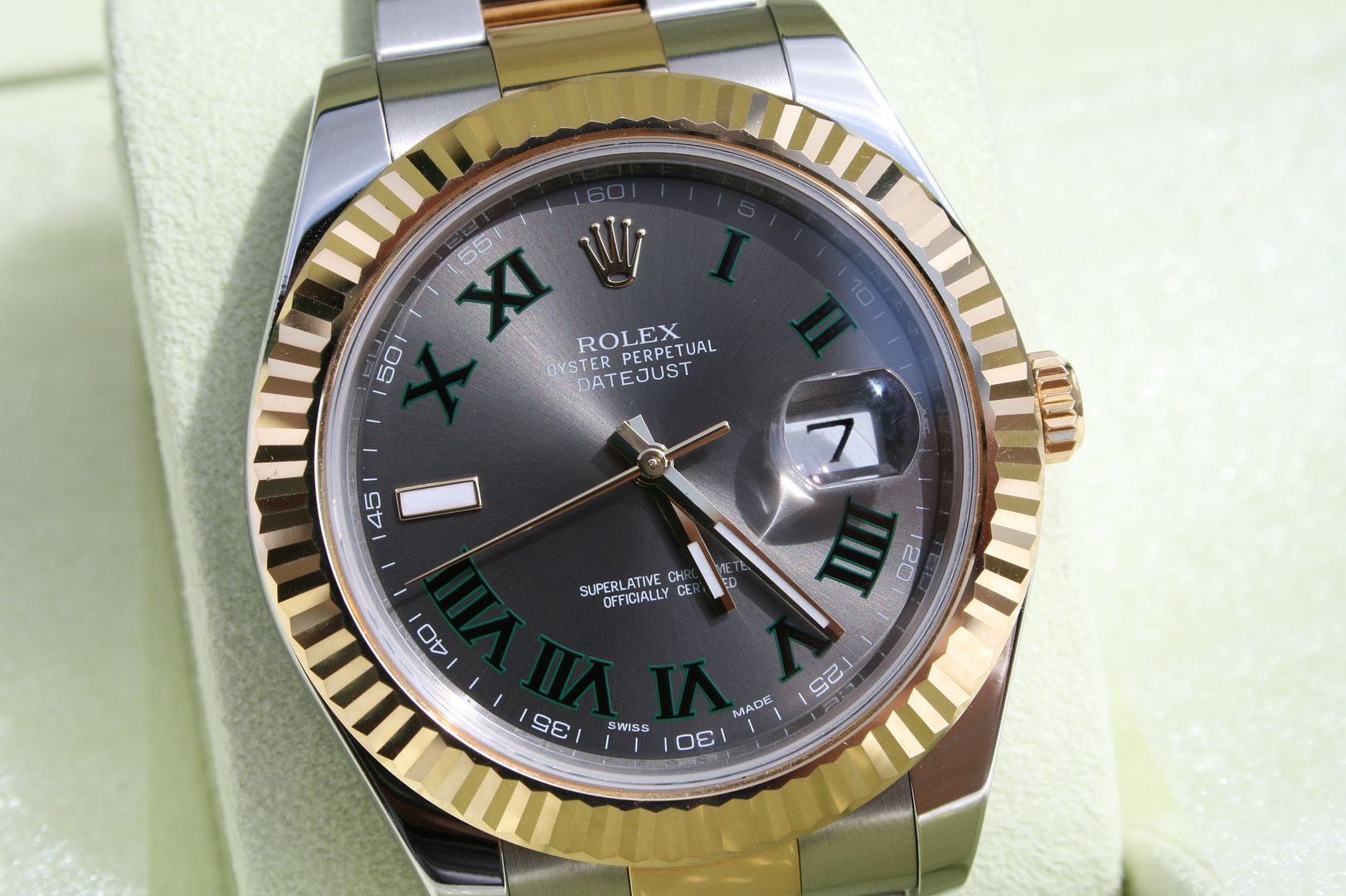 FS: Rolex Datejust II 18K/SS 116333 V Complete Slate Green Roman Dial ...